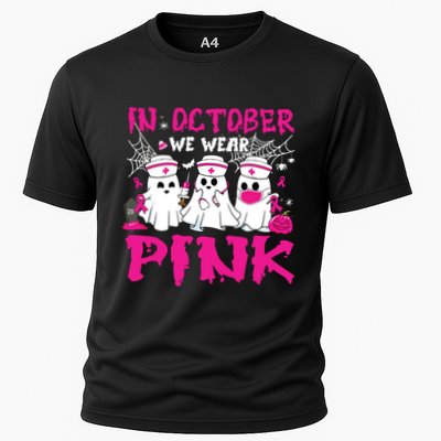 In October We Wear Nurse Ghost Halloween Breast Cancer Cooling Performance Crew T-Shirt