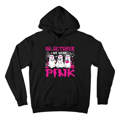 In October We Wear Nurse Ghost Halloween Breast Cancer Hoodie