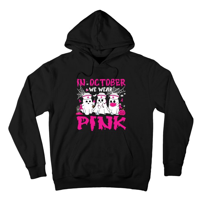 In October We Wear Nurse Ghost Halloween Breast Cancer Hoodie