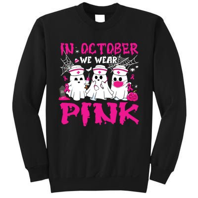 In October We Wear Nurse Ghost Halloween Breast Cancer Sweatshirt