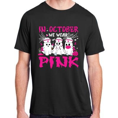 In October We Wear Nurse Ghost Halloween Breast Cancer Adult ChromaSoft Performance T-Shirt