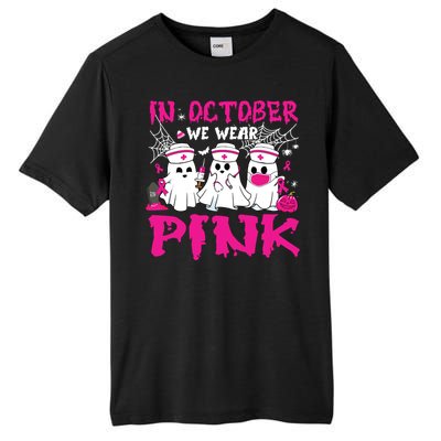 In October We Wear Nurse Ghost Halloween Breast Cancer Tall Fusion ChromaSoft Performance T-Shirt