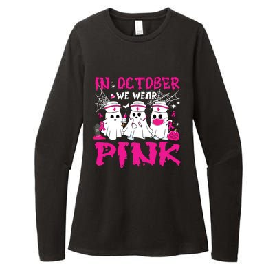 In October We Wear Nurse Ghost Halloween Breast Cancer Womens CVC Long Sleeve Shirt