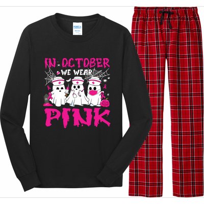 In October We Wear Nurse Ghost Halloween Breast Cancer Long Sleeve Pajama Set