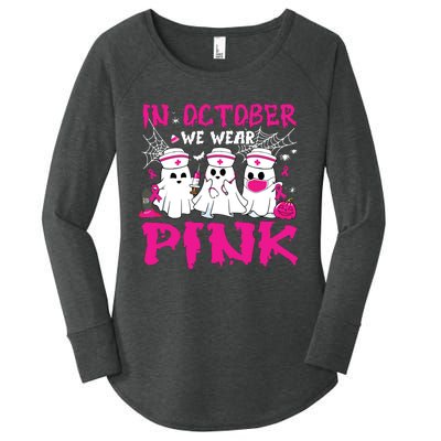 In October We Wear Nurse Ghost Halloween Breast Cancer Women's Perfect Tri Tunic Long Sleeve Shirt