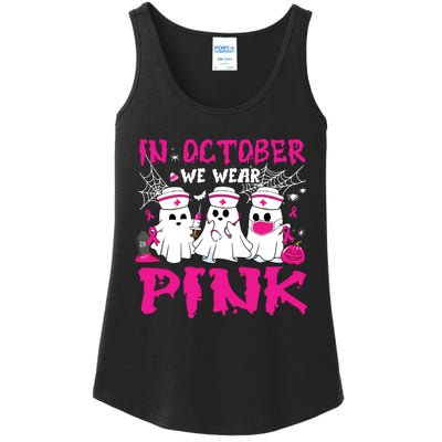 In October We Wear Nurse Ghost Halloween Breast Cancer Ladies Essential Tank