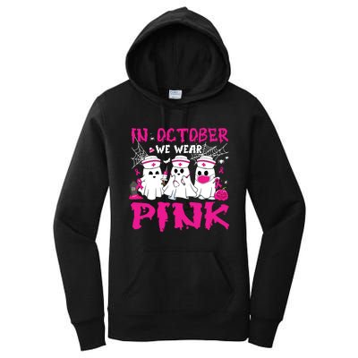 In October We Wear Nurse Ghost Halloween Breast Cancer Women's Pullover Hoodie