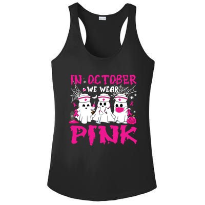 In October We Wear Nurse Ghost Halloween Breast Cancer Ladies PosiCharge Competitor Racerback Tank