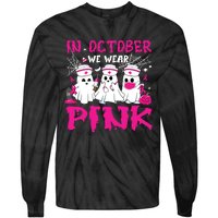 In October We Wear Nurse Ghost Halloween Breast Cancer Tie-Dye Long Sleeve Shirt