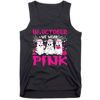 In October We Wear Nurse Ghost Halloween Breast Cancer Tank Top