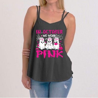 In October We Wear Nurse Ghost Halloween Breast Cancer Women's Strappy Tank