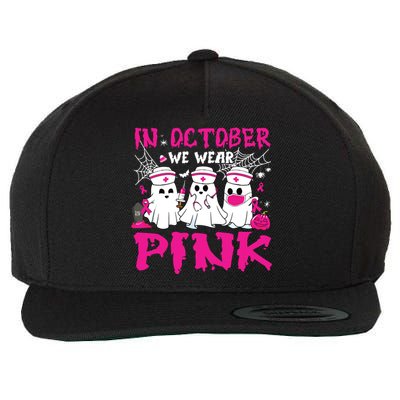 In October We Wear Nurse Ghost Halloween Breast Cancer Wool Snapback Cap