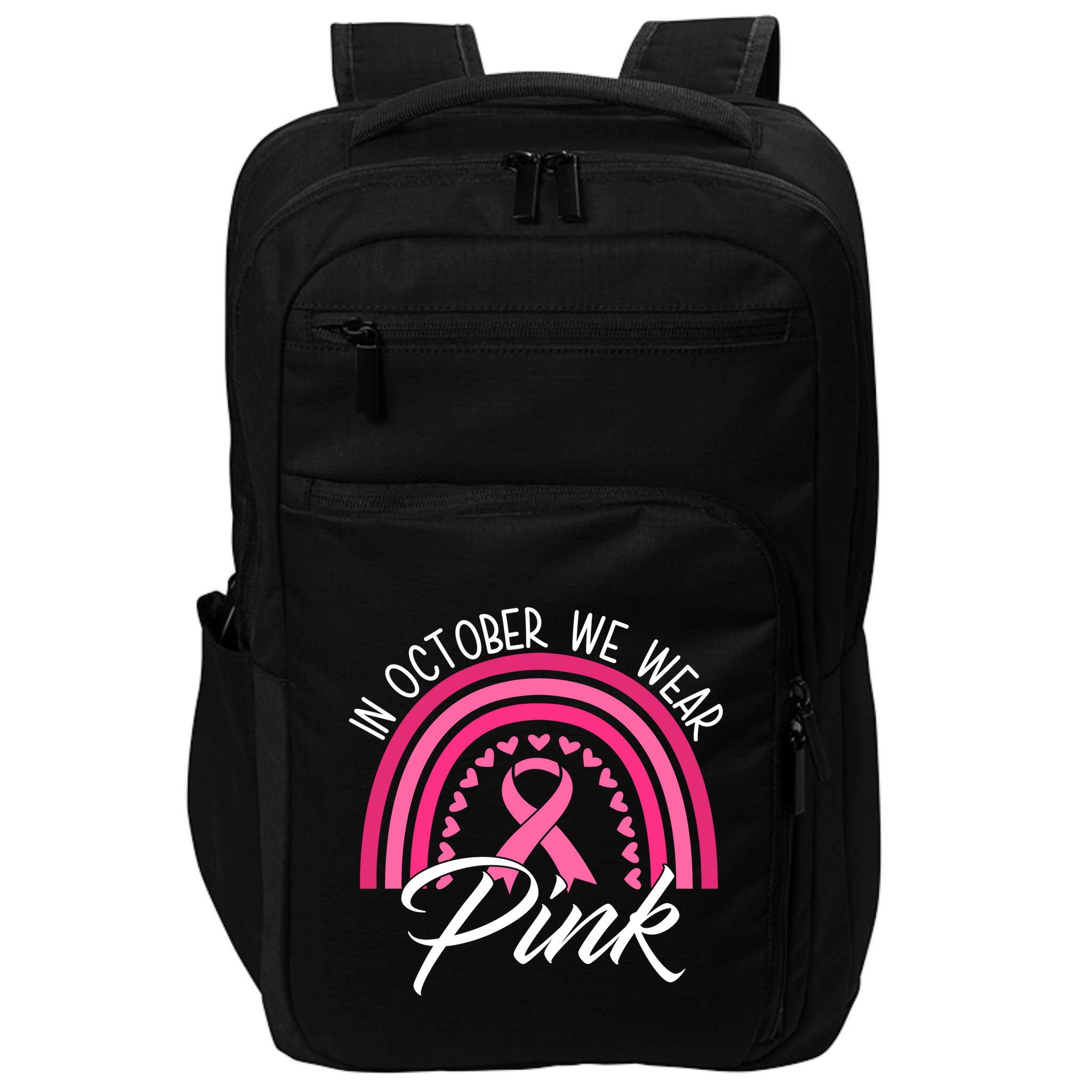In October We Wear Pink Rainbow Ribbon Breast Cancer Impact Tech Backpack