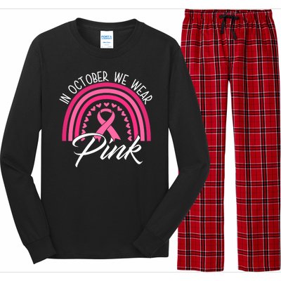 In October We Wear Pink Rainbow Ribbon Breast Cancer Long Sleeve Pajama Set