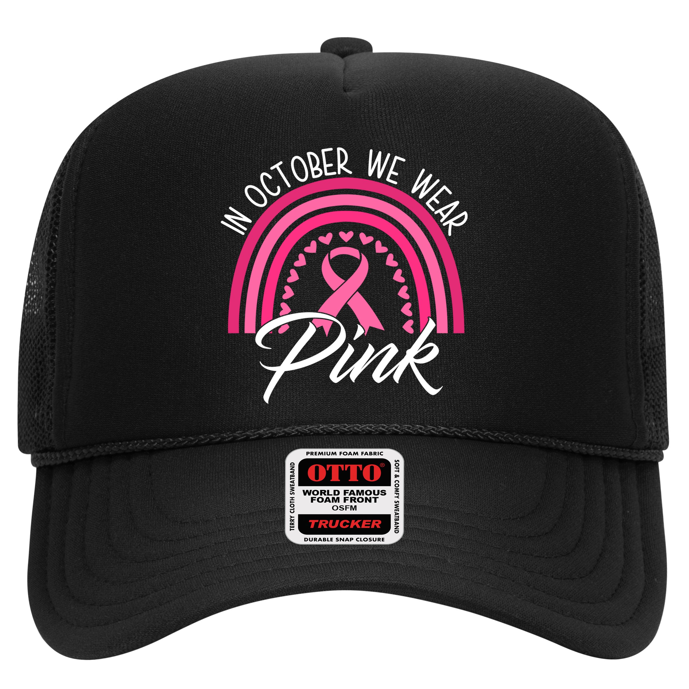 In October We Wear Pink Rainbow Ribbon Breast Cancer Hat