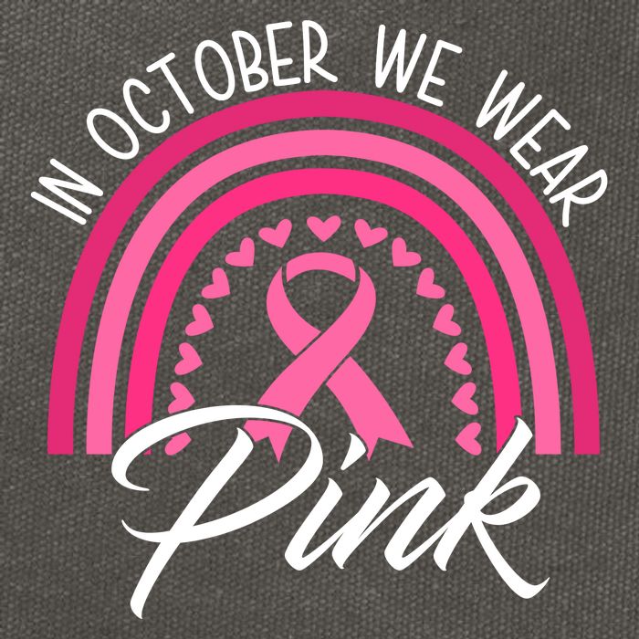 In October We Wear Pink Rainbow Ribbon Breast Cancer Cotton Canvas Backpack