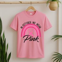 In October We Wear Pink Rainbow Ribbon Breast Cancer T-Shirt