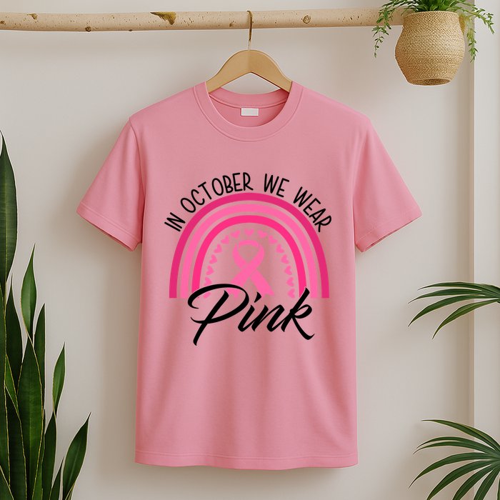 In October We Wear Pink Rainbow Ribbon Breast Cancer T-Shirt