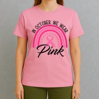In October We Wear Pink Rainbow Ribbon Breast Cancer T-Shirt