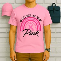 In October We Wear Pink Rainbow Ribbon Breast Cancer T-Shirt