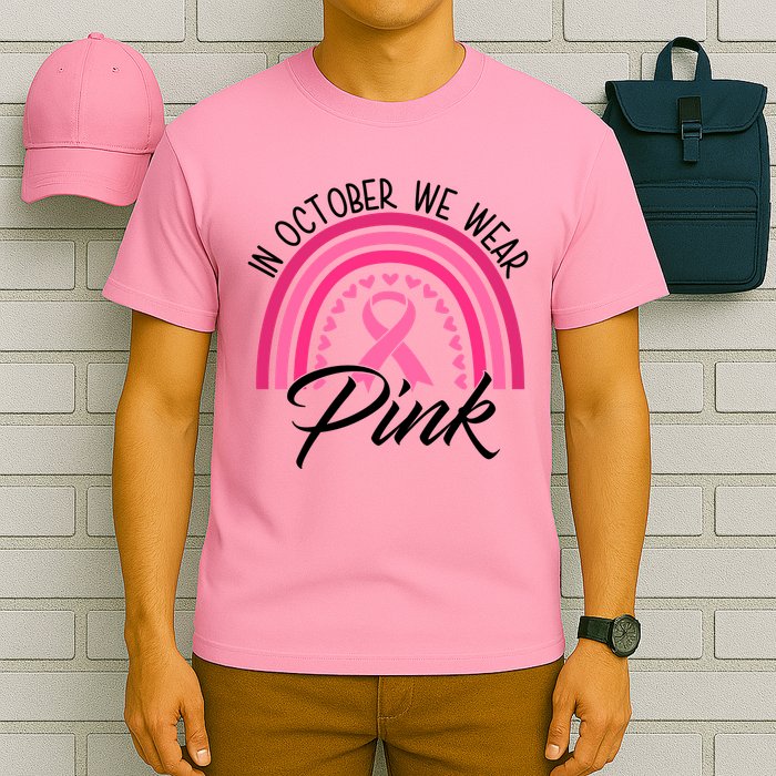 In October We Wear Pink Rainbow Ribbon Breast Cancer T-Shirt
