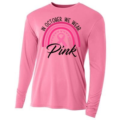 In October We Wear Pink Rainbow Ribbon Breast Cancer Cooling Performance Long Sleeve Crew