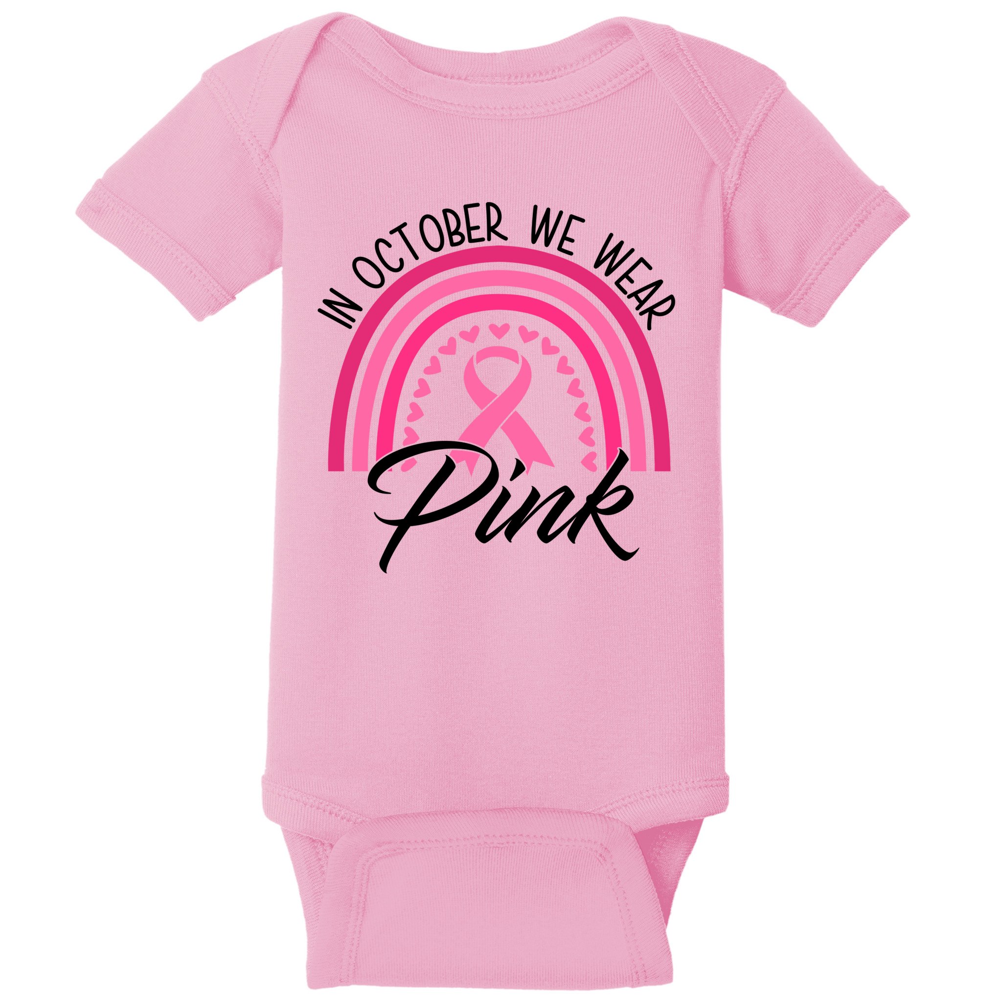 In October We Wear Pink Rainbow Ribbon Breast Cancer Baby Bodysuit