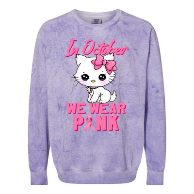 In October We Wear Cat Breast Cancer Awareness Colorblast Crewneck Sweatshirt