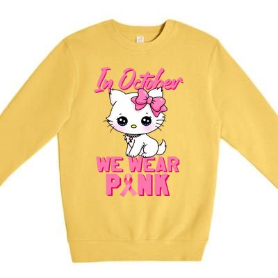 In October We Wear Cat Breast Cancer Awareness Premium Crewneck Sweatshirt