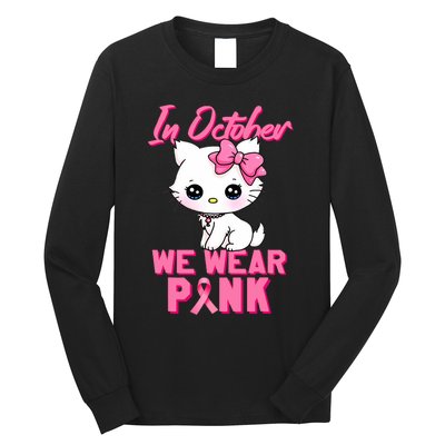 In October We Wear Cat Breast Cancer Awareness Long Sleeve Shirt