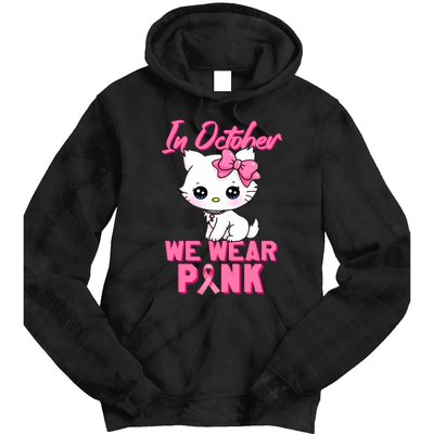 In October We Wear Cat Breast Cancer Awareness Tie Dye Hoodie