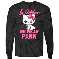 In October We Wear Cat Breast Cancer Awareness Tie-Dye Long Sleeve Shirt