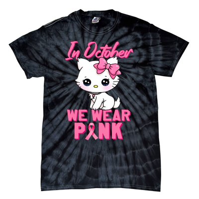 In October We Wear Cat Breast Cancer Awareness Tie-Dye T-Shirt