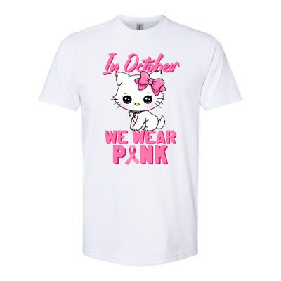 In October We Wear Cat Breast Cancer Awareness Softstyle CVC T-Shirt