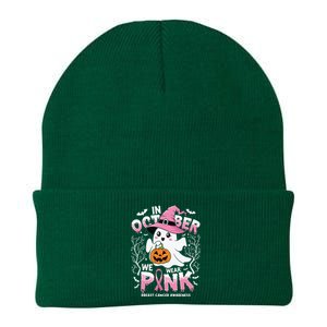 In October We Wear Ghost Witch Breast Cancer Awareness Knit Cap Winter Beanie