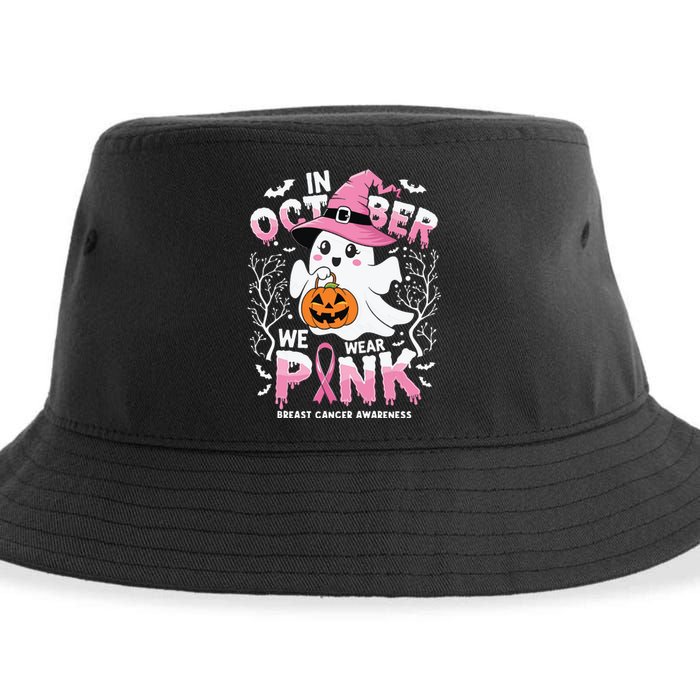 In October We Wear Ghost Witch Breast Cancer Awareness Sustainable Bucket Hat