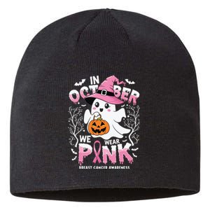 In October We Wear Ghost Witch Breast Cancer Awareness Sustainable Beanie