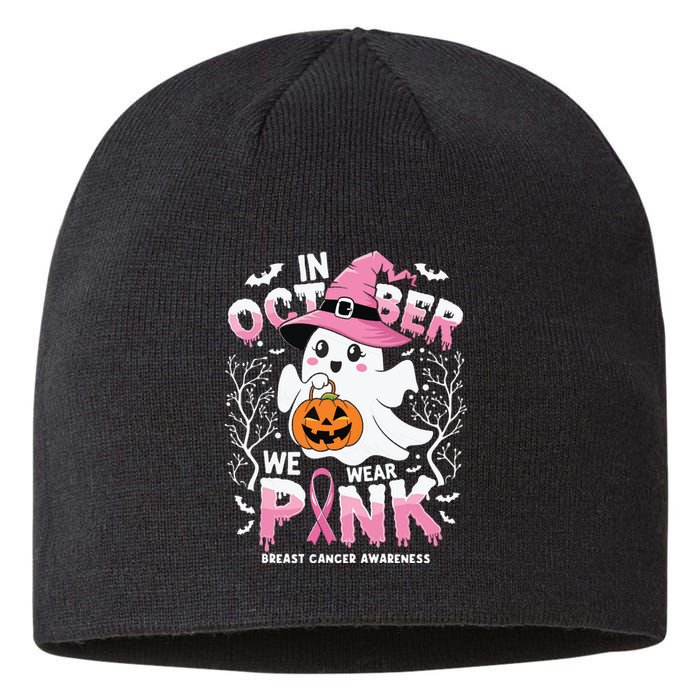 In October We Wear Ghost Witch Breast Cancer Awareness Sustainable Beanie