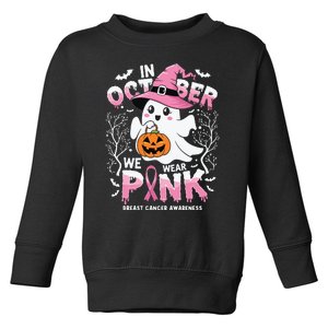 In October We Wear Ghost Witch Breast Cancer Awareness Toddler Sweatshirt