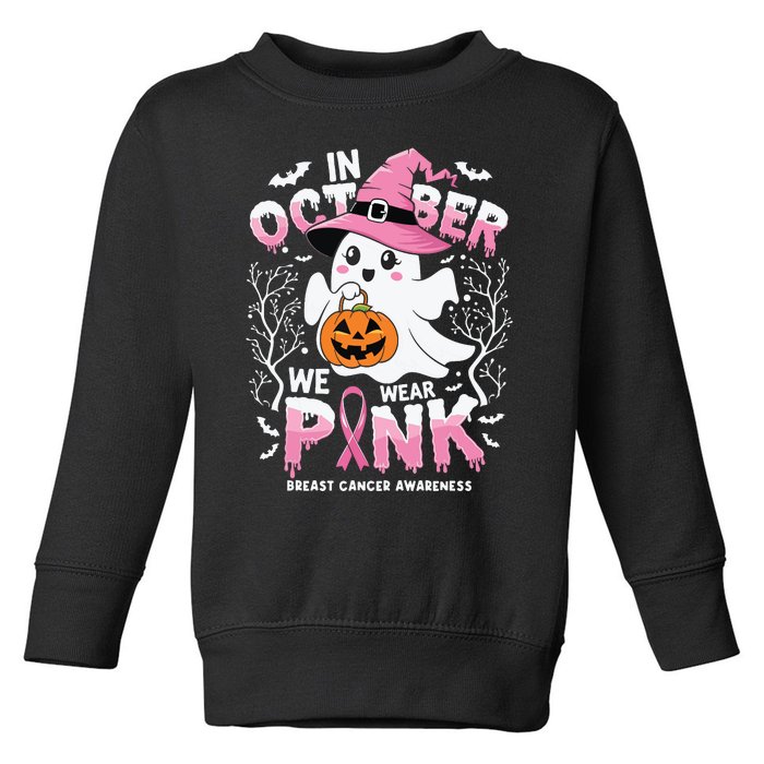 In October We Wear Ghost Witch Breast Cancer Awareness Toddler Sweatshirt