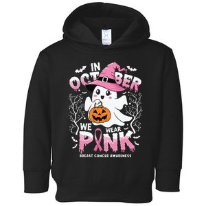 In October We Wear Ghost Witch Breast Cancer Awareness Toddler Hoodie