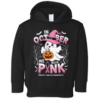 In October We Wear Ghost Witch Breast Cancer Awareness Toddler Hoodie