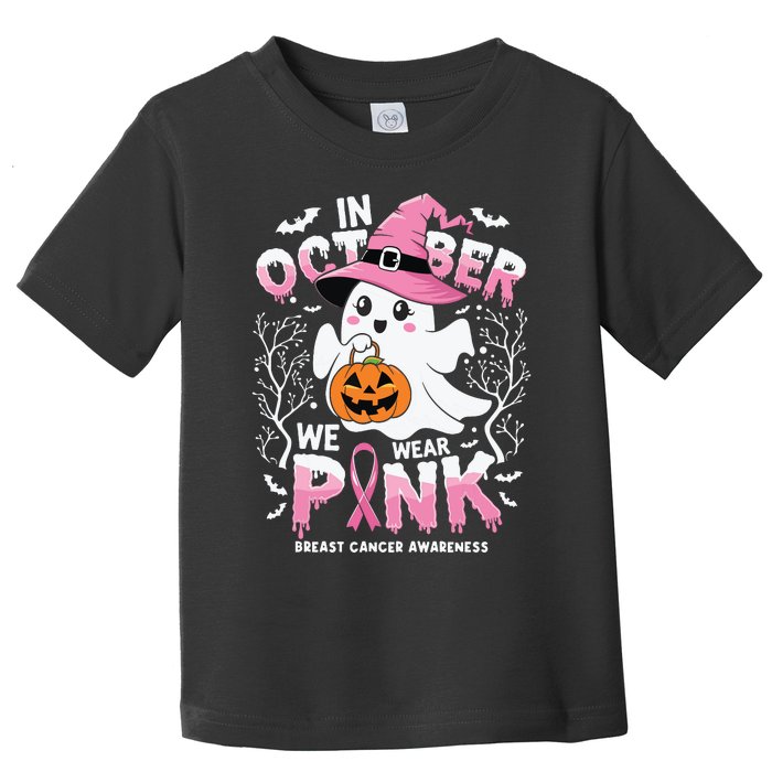 In October We Wear Ghost Witch Breast Cancer Awareness Toddler T-Shirt