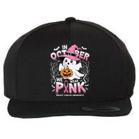 In October We Wear Ghost Witch Breast Cancer Awareness Wool Snapback Cap