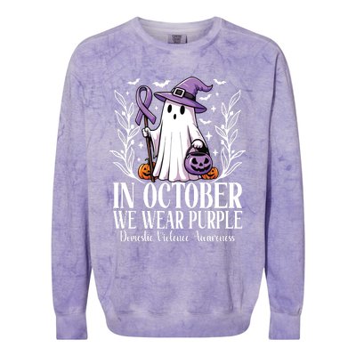 In October We Wear Purple Domestic Violence Ghost Halloween Colorblast Crewneck Sweatshirt