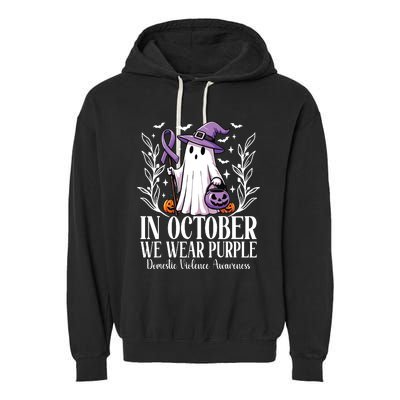 In October We Wear Purple Domestic Violence Ghost Halloween Garment-Dyed Fleece Hoodie