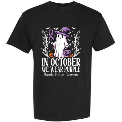 In October We Wear Purple Domestic Violence Ghost Halloween Garment-Dyed Heavyweight T-Shirt