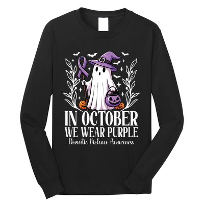 In October We Wear Purple Domestic Violence Ghost Halloween Long Sleeve Shirt