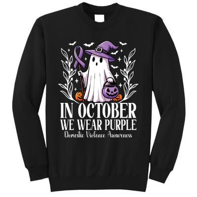 In October We Wear Purple Domestic Violence Ghost Halloween Sweatshirt