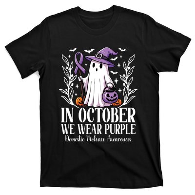 In October We Wear Purple Domestic Violence Ghost Halloween T-Shirt